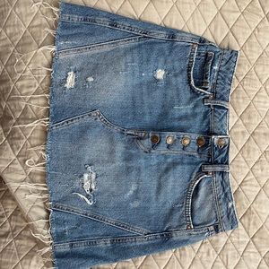 distressed denim mini skirt